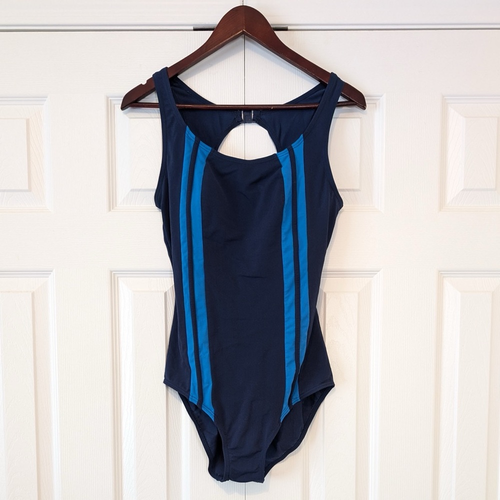 Y2K Vintage Blue Striped One Piece Bathing Suit Swimsuit